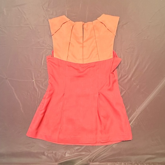 Mint Vneck Silk Orange/Pink Colorblock Sleeveless Pleated Silk Blouse Size 2/XS - Picture 3 of 12